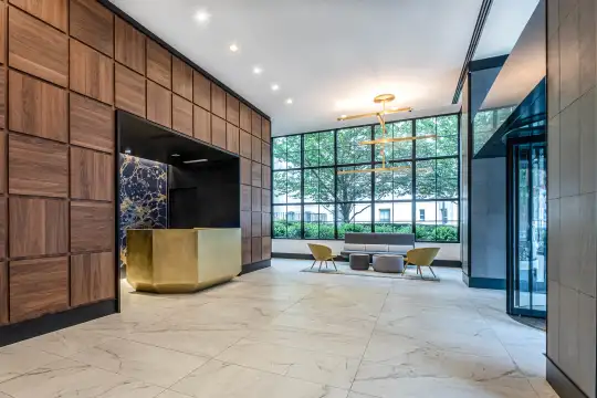 building lobby featuring tile floors