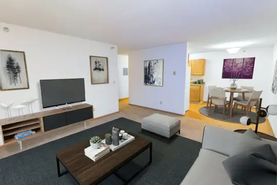living room with carpet and TV