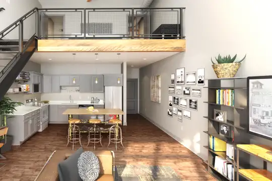 balcony with hardwood floors, a kitchen breakfast bar, and refrigerator