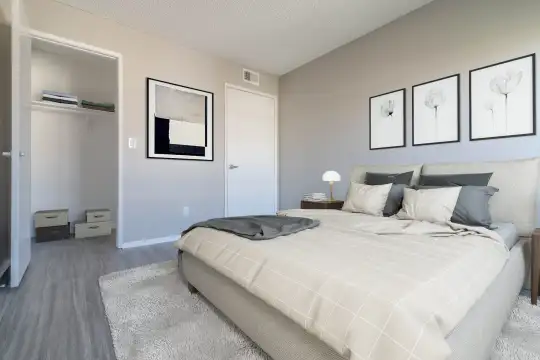 bedroom featuring parquet floors
