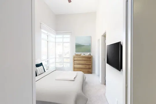 bedroom with natural light and TV