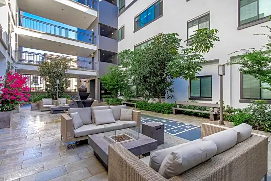building lobby with an outdoor living space