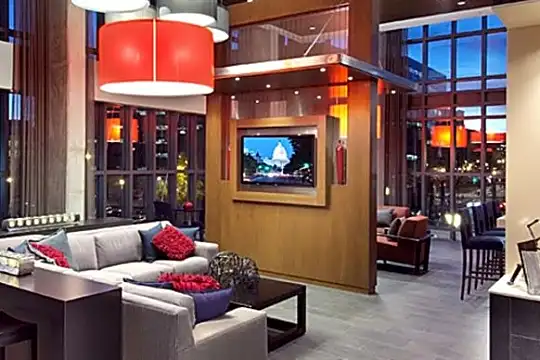building lobby with TV