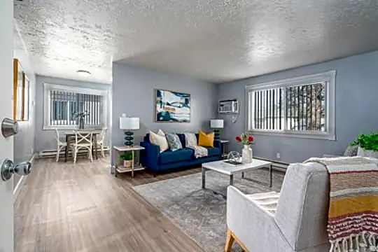 living room featuring parquet floors
