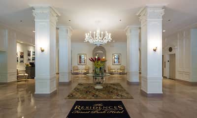 building lobby featuring tile floors and a chandelier, Residences at Forest Park, 0