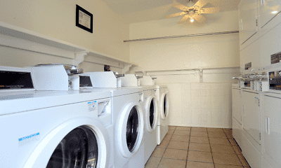 washroom with tile flooring, a ceiling fan, and washer / dryer, Crossings at Sixty Six, 2