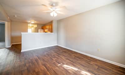 empty room featuring a ceiling fan and hardwood flooring, Station 153, 1