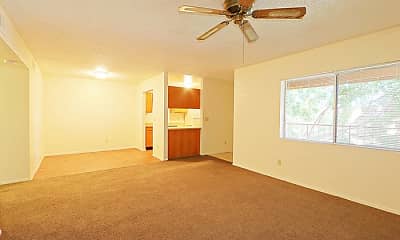 spare room featuring a ceiling fan, carpet, and natural light, Whispering Willows Apartments, 0