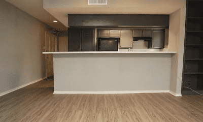 kitchen featuring white cabinets and light parquet floors, Meadow Green, 1