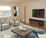 living room with natural light and TV, Village Green Living LLC