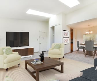 carpeted living room with skylight and TV, Cranbury Crossing Apartment Homes
