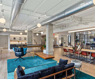 community lobby featuring beamed ceiling, hardwood floors, and TV, Hudson Park North