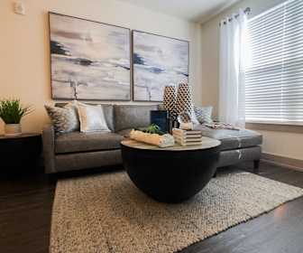 living room with parquet floors, Steelyard at Bricktown