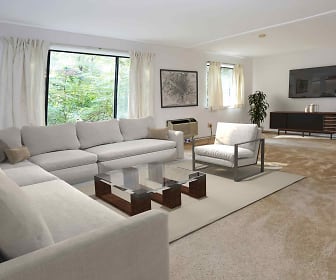carpeted living room with natural light and TV, The Glen Apartments