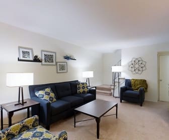 view of carpeted living room, Fox Meadow Apartments and Townhomes