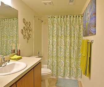 full bathroom featuring tile flooring, mirror, toilet, vanity, bathtub / shower combination, and shower curtain, Portsmouth
