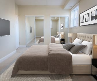 bedroom with carpet, natural light, and TV, The Gateway Towers