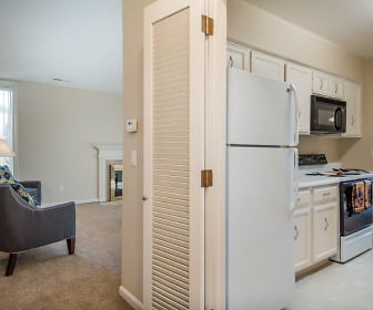 kitchen with carpet, natural light, refrigerator, electric range oven, microwave, light floors, white cabinets, and light countertops, Regency Lakeside Apartment Homes