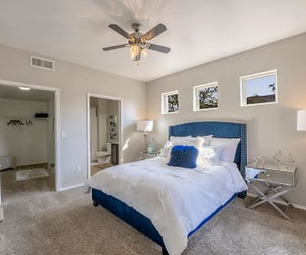 bedroom with carpet, natural light, and a ceiling fan, The Trails At Pioneer Meadows