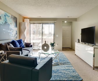 living room featuring carpet, natural light, and TV, Pavilion Court