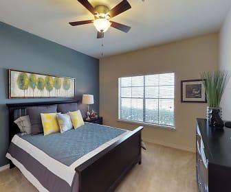 bedroom with vaulted ceiling, carpet, natural light, a ceiling fan, and TV, Oaks Riverchase