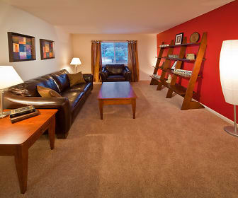 carpeted living room featuring natural light, Main Street On The Monon Apartments