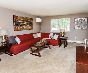 living room with carpet, natural light, and TV, Camp Hill Plaza Apartment Homes