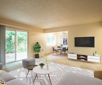 living room featuring parquet floors, plenty of natural light, and TV, Menlo Park
