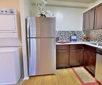 laundry area featuring hardwood flooring, stainless steel appliances, and washer / dryer, Westerlee Apartment Homes