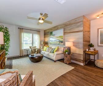 living room featuring hardwood floors, natural light, and a ceiling fan, Mariner Grove Apartments