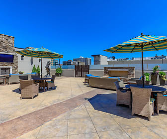 view of patio with an outdoor living space with a fireplace, The Orion