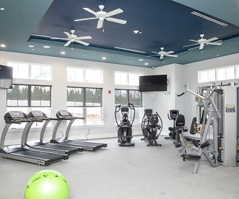 workout area with carpet, a ceiling fan, plenty of natural light, and TV, Washington Promenade NEW CONSTRUCTION