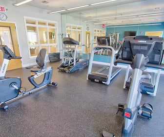 gym with beamed ceiling and carpet, Aspen Green