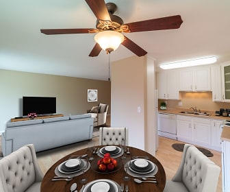 dining area featuring a ceiling fan, dishwasher, and TV, Victoria Place