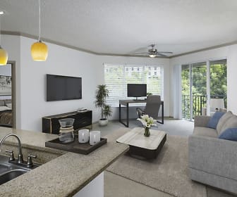 living room featuring a wealth of natural light, a ceiling fan, and TV, Camden Aventura