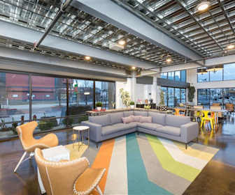 lobby featuring beamed ceiling and hardwood flooring, Square One