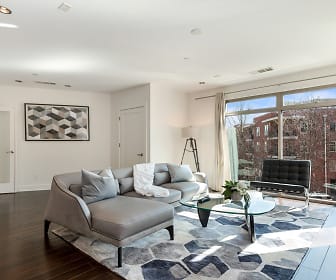 living room with hardwood flooring and natural light, 1045 on the Park Apartment Homes