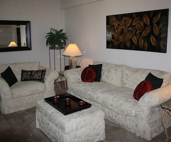 view of carpeted living room, Lucas Hunt Village