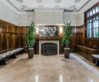 lobby with a fireplace, natural light, and tile floors, The Chatelaine