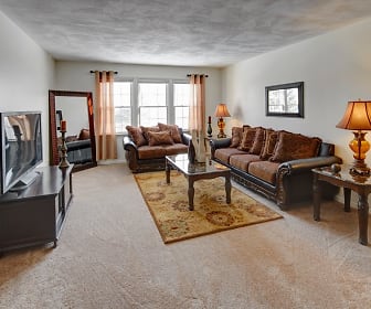 carpeted living room featuring natural light and TV, Kings Gate West Apartments