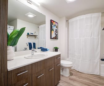 full bathroom with parquet floors, shower / washtub combination, sink, mirror, and toilet, Avaya Ridge