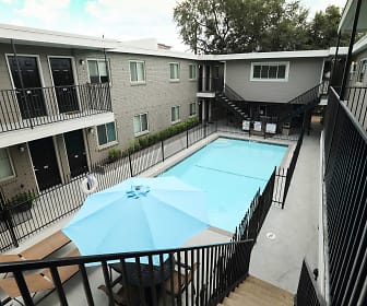 view of swimming pool with parquet floors, 220 West Alabama Street Apartments