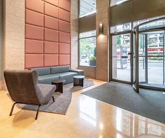 community lobby with carpet and plenty of natural light, West 96th