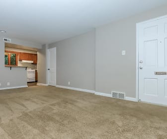 carpeted living room with range oven, Drexelbrook Residential Community