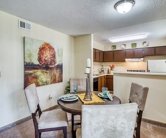 dining space with carpet, ventilation hood, and refrigerator, Cypress Pointe