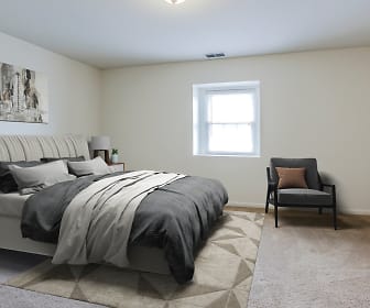 carpeted bedroom with natural light, Lake Forest Apartments