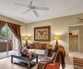living room with carpet, natural light, and a ceiling fan, The Retreat At Speedway