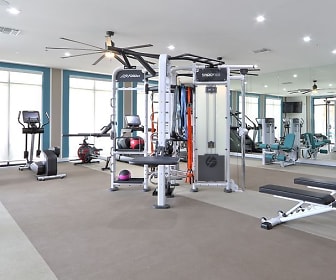 gym with a ceiling fan and plenty of natural light, Sur702