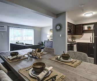 dining area with natural light, refrigerator, gas range oven, and microwave, Westmont Village Apartments