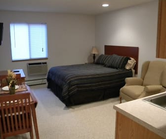 bedroom featuring carpet, natural light, baseboard radiator, and TV, Deer Park Apartments